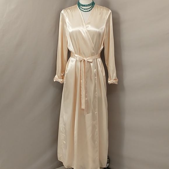 Satin Glamour Robe Blush Buttercream Hollywood Feminine Fem sz L/XL by Flora - Picture 3 of 12